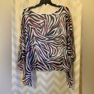 Zebra Print sheer top with attached white tank